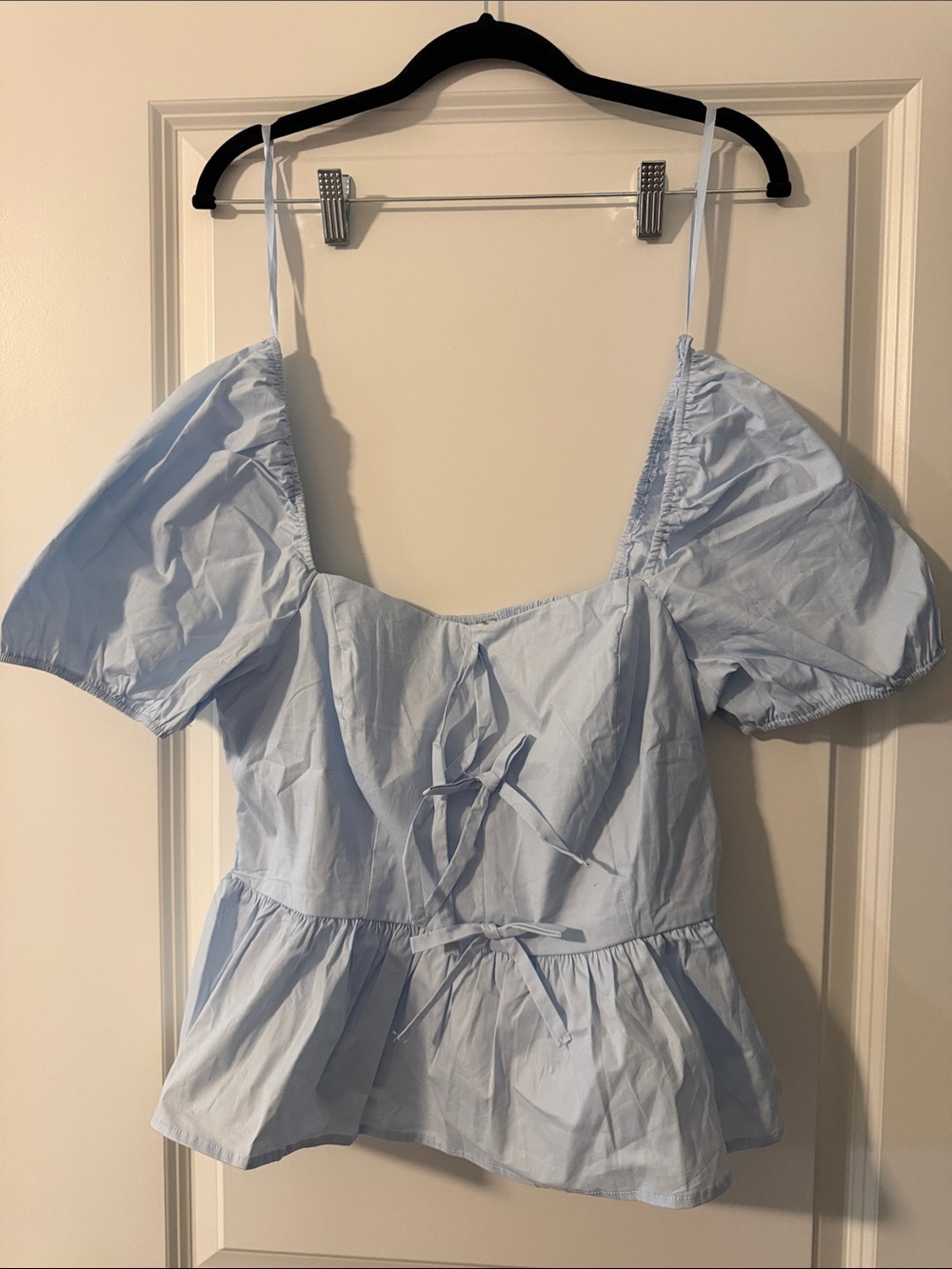 Francesca's Light Blue Tie-Front Square-Neck Top